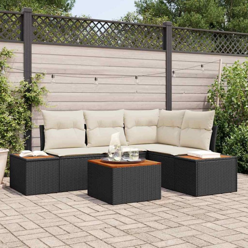 vidaXL Set giardino 5 pezzi con cuscini neri in rattan e acacia