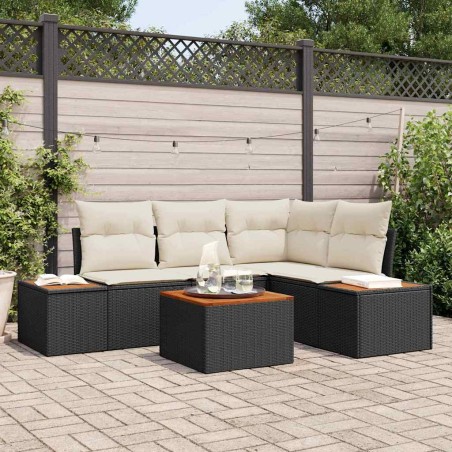 vidaXL Set giardino 5 pezzi con cuscini neri in rattan e acacia