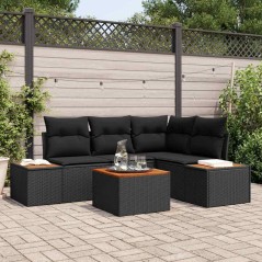 vidaXL Set di Divani da Giardino 5 Pezzi con Cuscini in Rattan Nero e Acacia