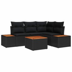 vidaXL Set di Divani da Giardino 5 Pezzi con Cuscini in Rattan Nero e Acacia