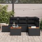 vidaXL Set di Divani da Giardino 5 Pezzi con Cuscini in Rattan Nero e Acacia