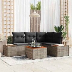 vidaXL Set Divano da Giardino 5 Pezzi con Cuscini Grigi in Polirattan e Acacia