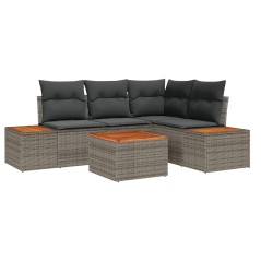 vidaXL Set Divano da Giardino 5 Pezzi con Cuscini Grigi in Polirattan e Acacia