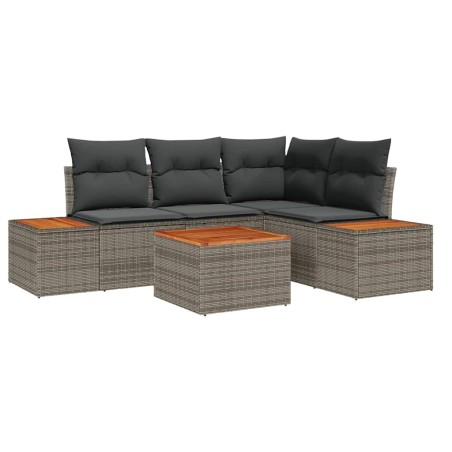 vidaXL Set Divano da Giardino 5 Pezzi con Cuscini Grigi in Polirattan e Acacia