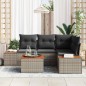 vidaXL Set Divano da Giardino 5 Pezzi con Cuscini Grigi in Polirattan e Acacia