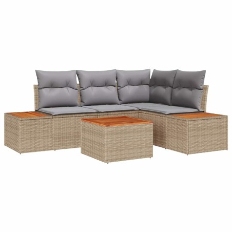 vidaXL Set Divano da Giardino 5 Pezzi con Cuscini Beige in Rattan Sintetico e Acacia