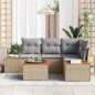 vidaXL Set Divano da Giardino 5 Pezzi con Cuscini Beige in Rattan Sintetico e Acacia vidaXL Set Divano da Giardino 5 Pezzi con Cuscini Beige in Rattan Sintetico e Acacia