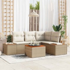 vidaXL Set di divano da giardino a 5 pezzi con cuscini beige in polirattan e acacia