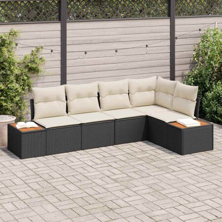 vidaXL Set da giardino 5 pezzi con cuscini in rattan nero e legno di acacia.