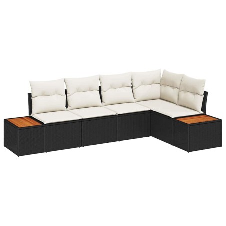 vidaXL Set da giardino 5 pezzi con cuscini in rattan nero e legno di acacia.