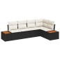 vidaXL Set da giardino 5 pezzi con cuscini in rattan nero e legno di acacia.