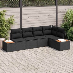 vidaXL Set da Giardino : divano a 5 pezzi in rattan sintetico nero e acacia
