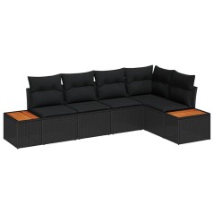 vidaXL Set da Giardino : divano a 5 pezzi in rattan sintetico nero e acacia
