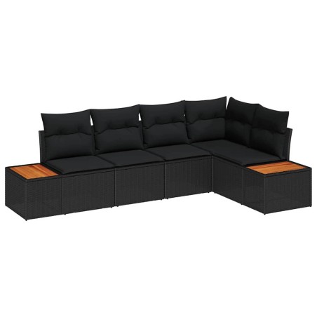 vidaXL Set da Giardino : divano a 5 pezzi in rattan sintetico nero e acacia