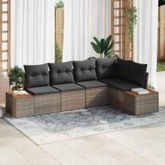vidaXL Set da giardino 5 pezzi con cuscini grigi in rattan sintetico e legno di acacia