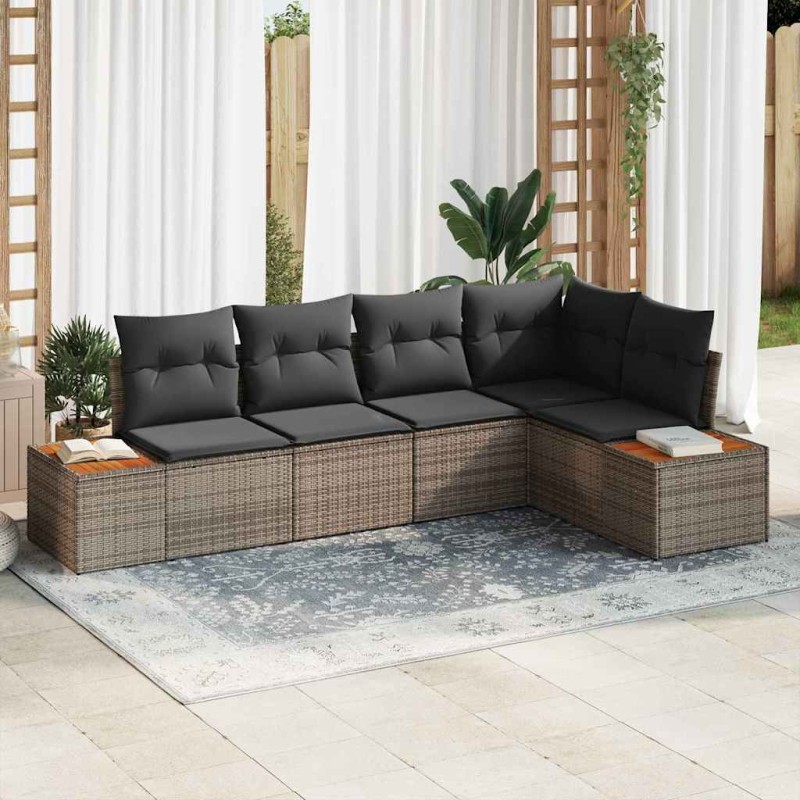 vidaXL Set da giardino 5 pezzi con cuscini grigi in rattan sintetico e legno di acacia vidaXL Set da giardino 5 pezzi con cuscini grigi in rattan sintetico e legno di acacia