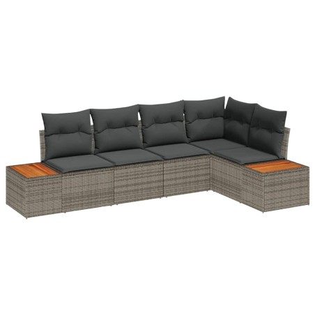 vidaXL Set da giardino 5 pezzi con cuscini grigi in rattan sintetico e legno di acacia