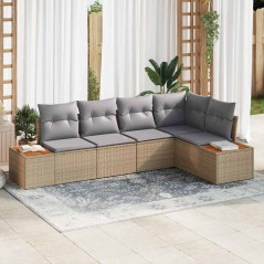 vidaXL Set da Giardino 5 Pezzi con Cuscini Beige in Rattan Sintetico e Acacia