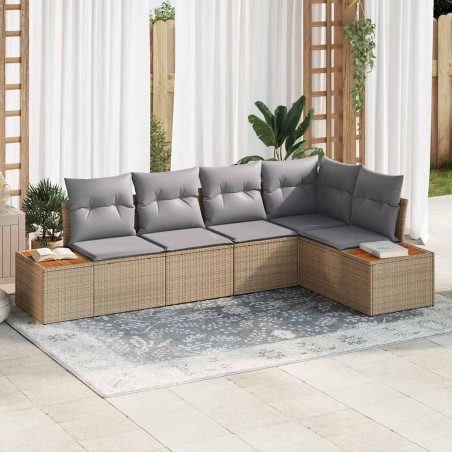vidaXL Set da Giardino 5 Pezzi con Cuscini Beige in Rattan Sintetico e Acacia