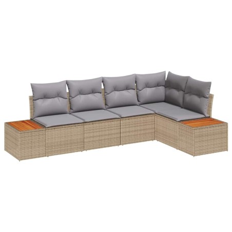 vidaXL Set da Giardino 5 Pezzi con Cuscini Beige in Rattan Sintetico e Acacia