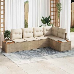 vidaXL Set divano da giardino 5 pezzi con cuscini beige in rattan sintetico e legno d'acacia