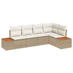 vidaXL Set divano da giardino 5 pezzi con cuscini beige in rattan sintetico e legno d'acacia