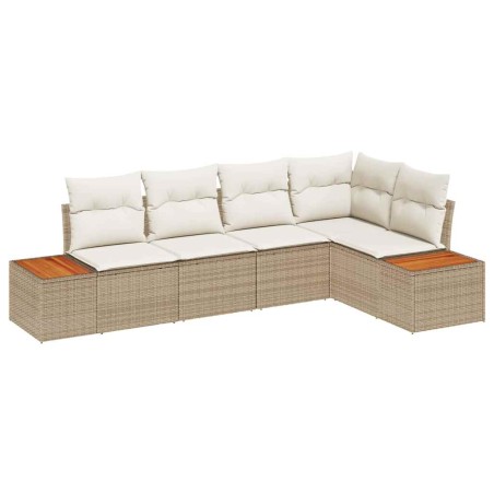vidaXL Set divano da giardino 5 pezzi con cuscini beige in rattan sintetico e legno d'acacia