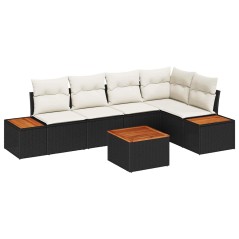 vidaXL Set da Giardino 6 Pezzi con Cuscini in Rattan Nero e Acacia