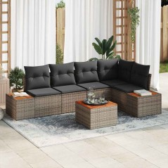 vidaXL Set di divano da giardino a 6 pezzi di con cuscini grigi in polirattan e acacia