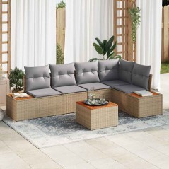 vidaXL Set di divani da giardino , 6 pezzi con cuscini beige in rattan sintetico e acacia.