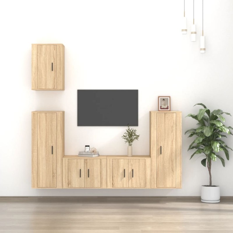 Set di Mobili Porta TV 5 pz Rovere Sonoma in Legno Multistrato Set di Mobili Porta TV 5 pz Rovere Sonoma in Legno Multistrato