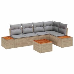vidaXL Set di divani da giardino , 6 pezzi con cuscini beige in rattan sintetico e acacia.