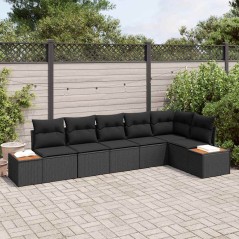 vidaXL Set giardino 6 pezzi di con cuscini in rattan nero e legno di acacia.