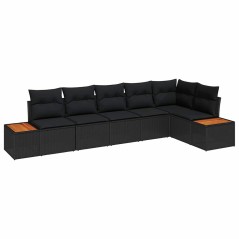 vidaXL Set giardino 6 pezzi di con cuscini in rattan nero e legno di acacia.
