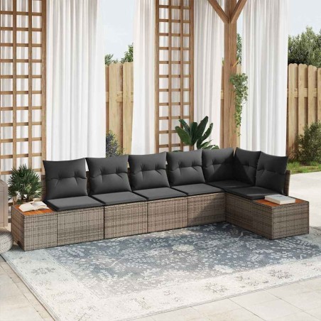 vidaXL Set divano da giardino 6 pezzi con cuscini grigi in rattan e legno d'acacia