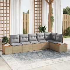 vidaXL Set di divani da giardino vitaXL 6 pezzi con cuscini beige in rattan sintetico e acacia