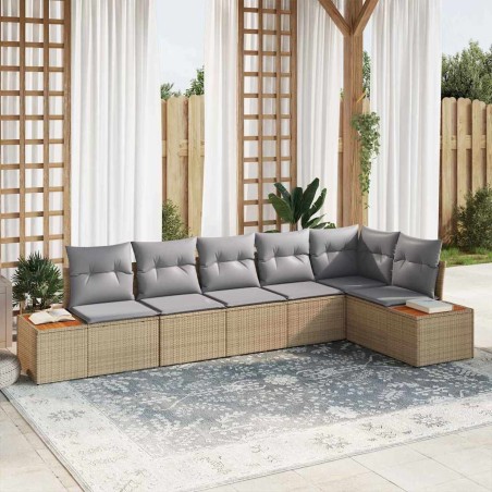 vidaXL Set di divani da giardino vitaXL 6 pezzi con cuscini beige in rattan sintetico e acacia