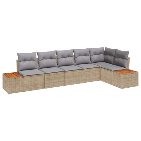 vidaXL Set di divani da giardino vitaXL 6 pezzi con cuscini beige in rattan sintetico e acacia