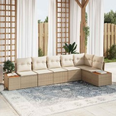 vidaXL Set Divano da Giardino 6 Pezzi con Cuscini Beige in Rattan Sintetico e Acacia