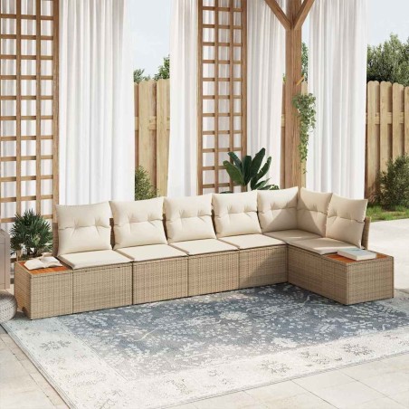 vidaXL Set Divano da Giardino 6 Pezzi con Cuscini Beige in Rattan Sintetico e Acacia