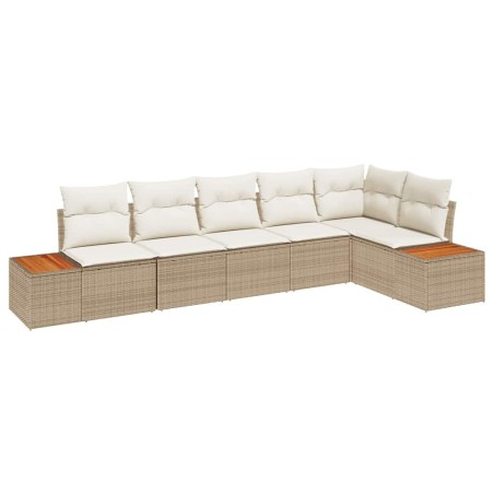 vidaXL Set Divano da Giardino 6 Pezzi con Cuscini Beige in Rattan Sintetico e Acacia