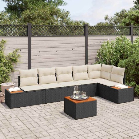 vidaXL Set da giardino 7 pezzi con cuscini in rattan sintetico nero e legno di acacia
