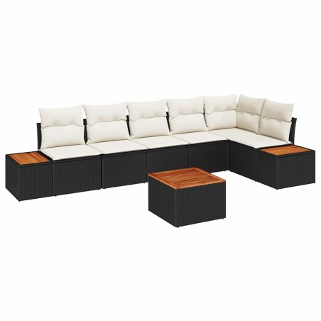 vidaXL Set da giardino 7 pezzi con cuscini in rattan sintetico nero e legno di acacia