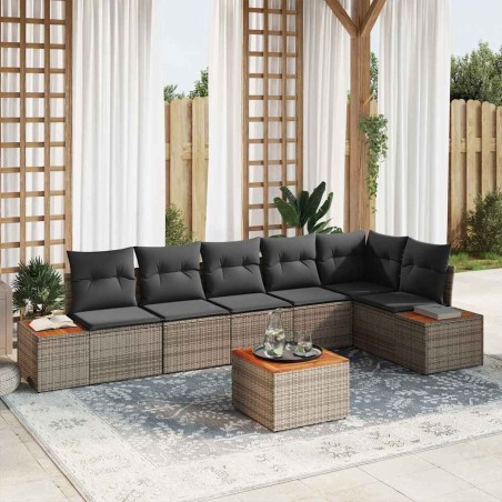 vidaXL Set di divani da giardino a 7 pezzi con cuscini grigi in rattan sintetico e legno di acacia.