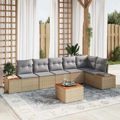 vidaXL Set di divani da giardino 7 pezzi con cuscini beige in rattan sintetico e acacia
