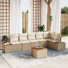 vidaXL Set da giardino in rattan beige con cuscini, 7 pezzi
