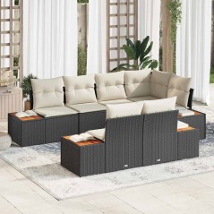 vidaXL Set da giardino con 7 pezzi e cuscini in rattan nero e acacia