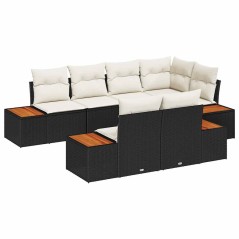 vidaXL Set da giardino con 7 pezzi e cuscini in rattan nero e acacia