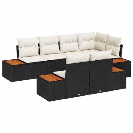 vidaXL Set da giardino con 7 pezzi e cuscini in rattan nero e acacia