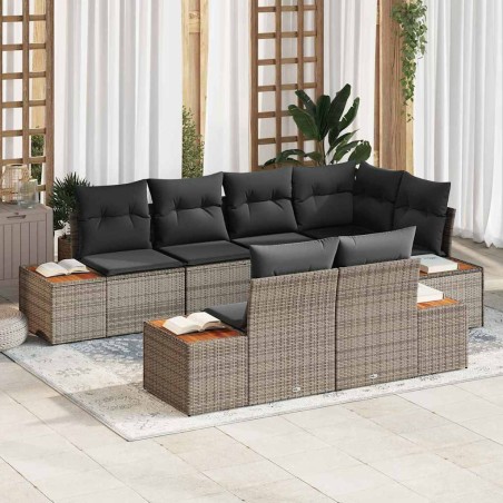 vidaXL Set di divani da giardino 7 pezzi con cuscini in rattan grigio e acacia